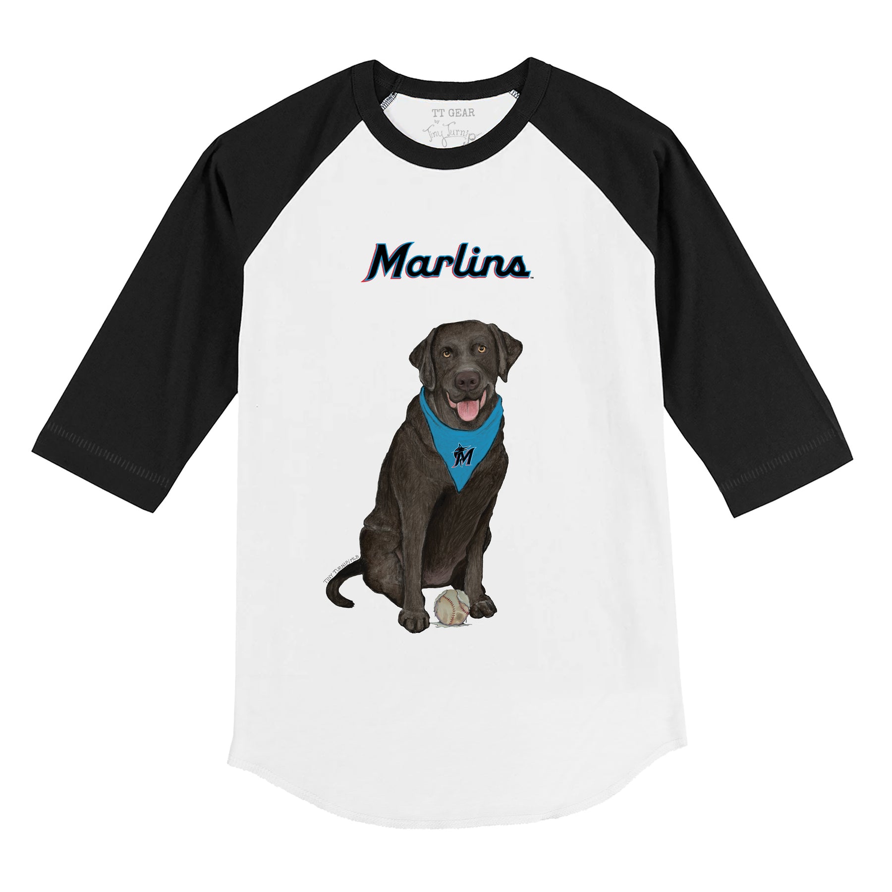 Miami Marlins Black Labrador Retriever 3/4 Black Sleeve Raglan