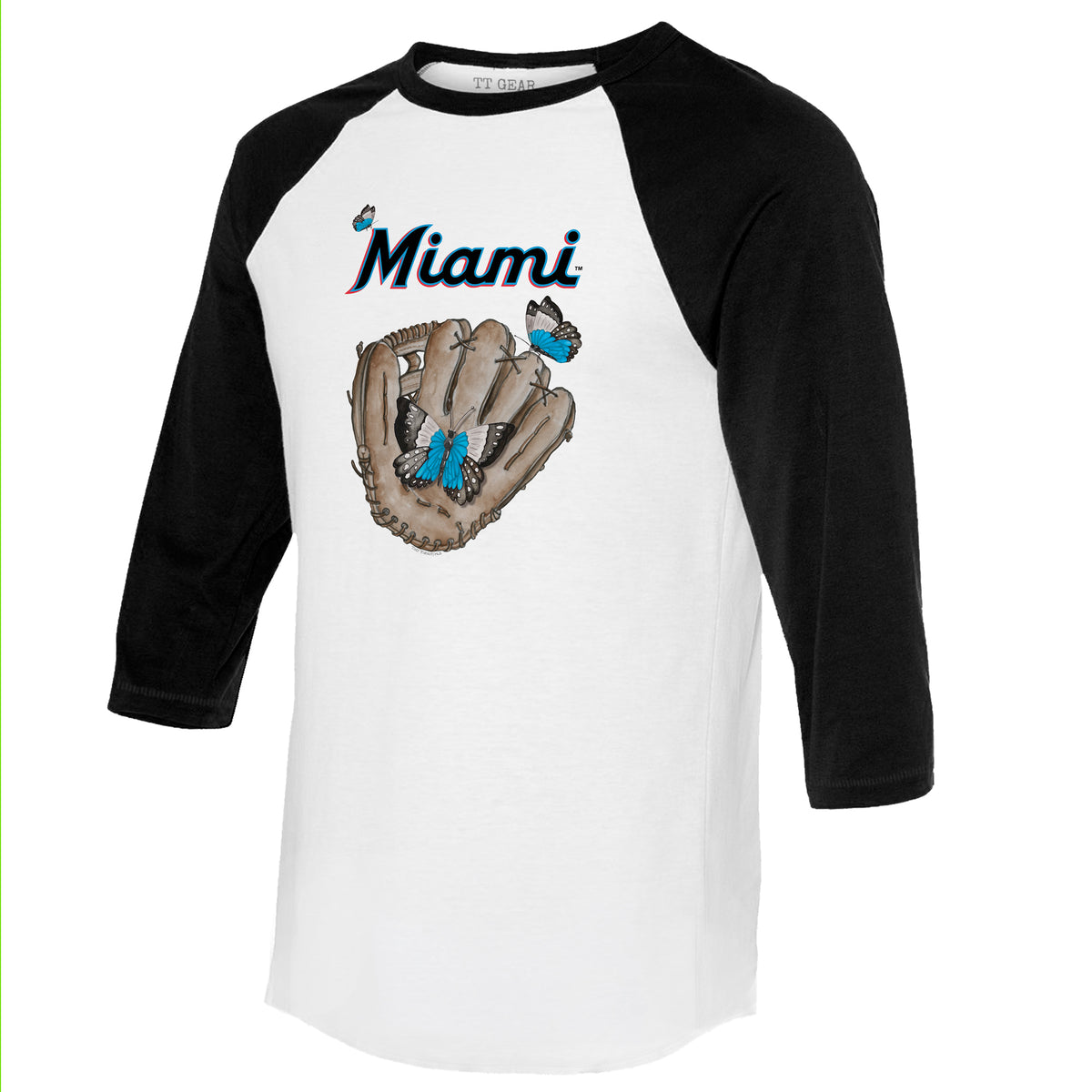 Miami Marlins Butterfly Glove 3/4 Black Sleeve Raglan