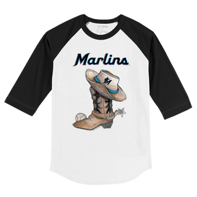 Miami Marlins Cowboy Boot 3/4 Black Sleeve Raglan