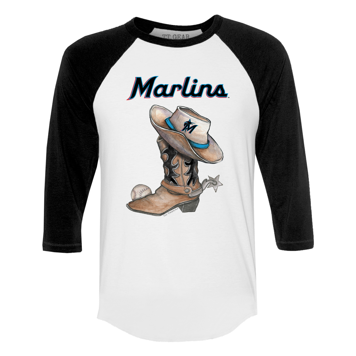 Miami Marlins Cowboy Boot 3/4 Black Sleeve Raglan