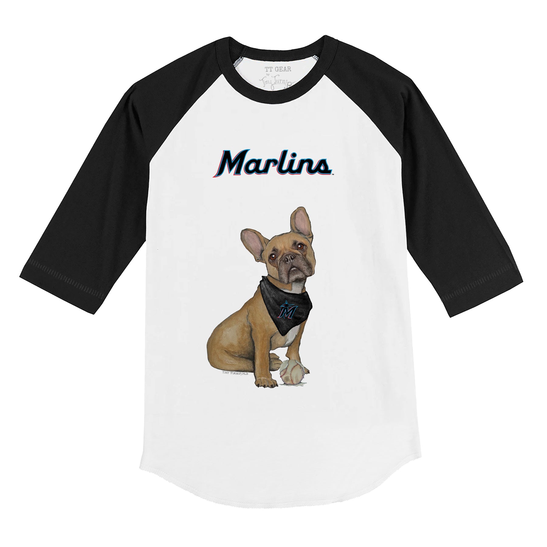 Miami Marlins French Bulldog 3/4 Black Sleeve Raglan