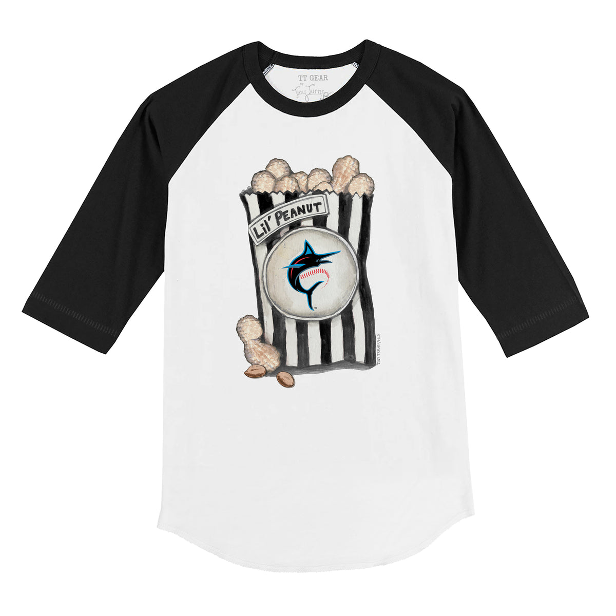 Miami Marlins Lil' Peanut 3/4 Black Sleeve Raglan