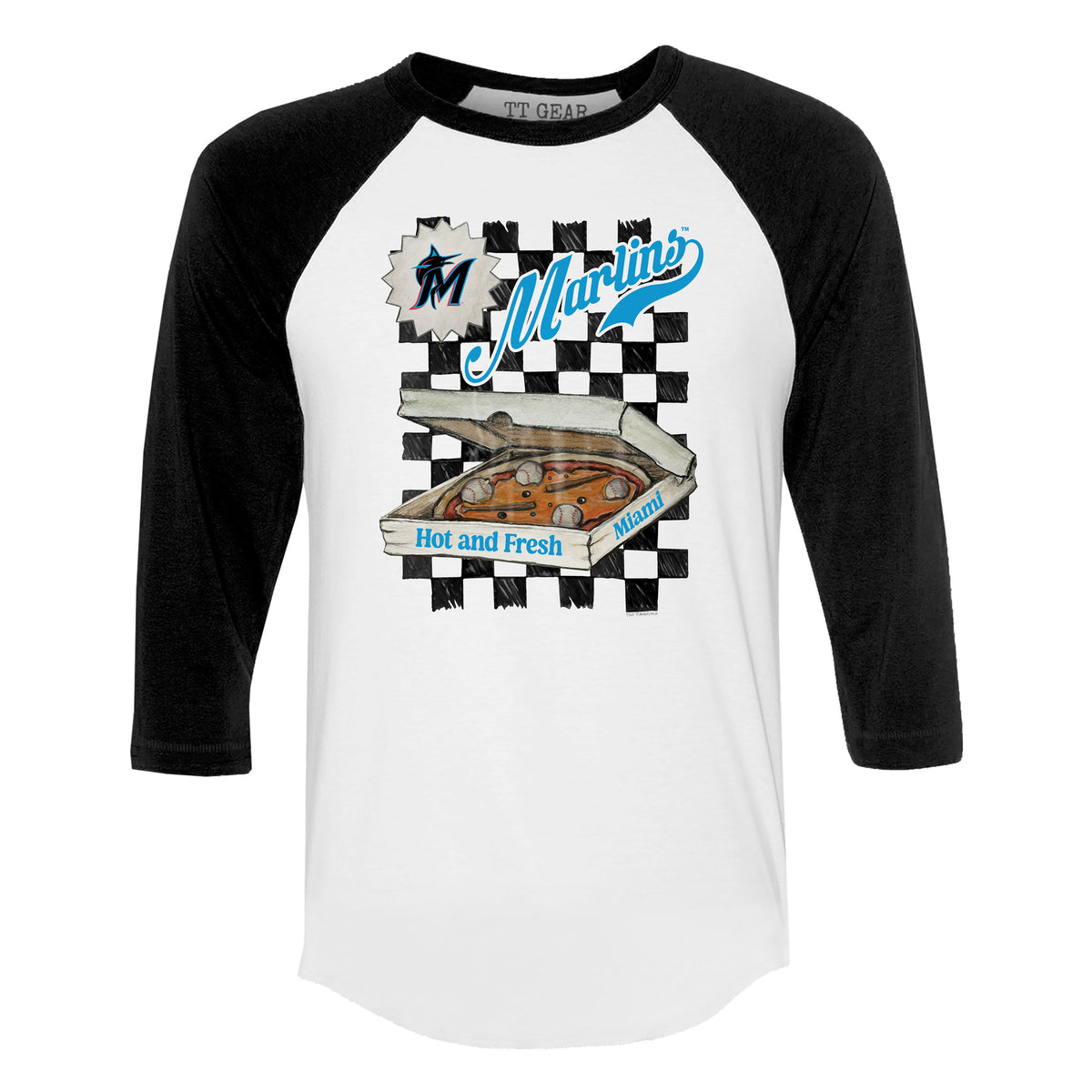 Miami Marlins Pizza 3/4 Black Sleeve Raglan