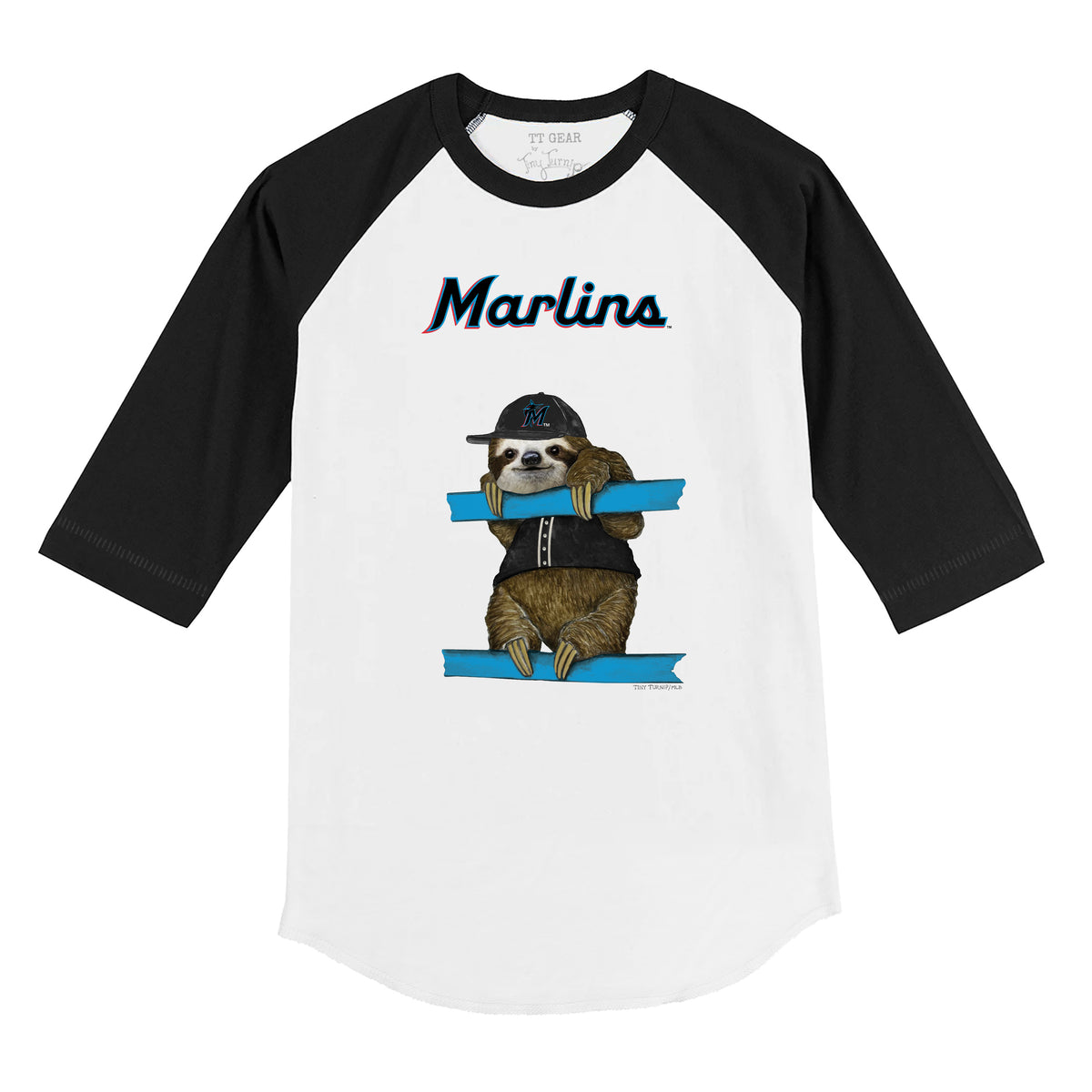 Miami Marlins Sloth 3/4 Black Sleeve Raglan