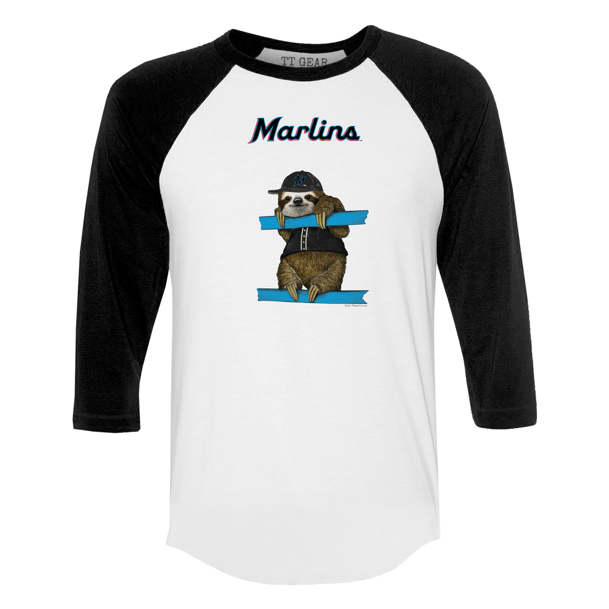 Miami Marlins Sloth 3/4 Black Sleeve Raglan