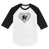 Miami Marlins Stitched Heart 3/4 Black Sleeve Raglan - Tiny Turnip