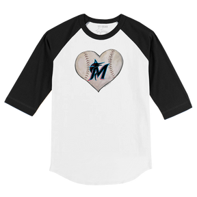 Miami Marlins Stitched Heart 3/4 Black Sleeve Raglan - Tiny Turnip