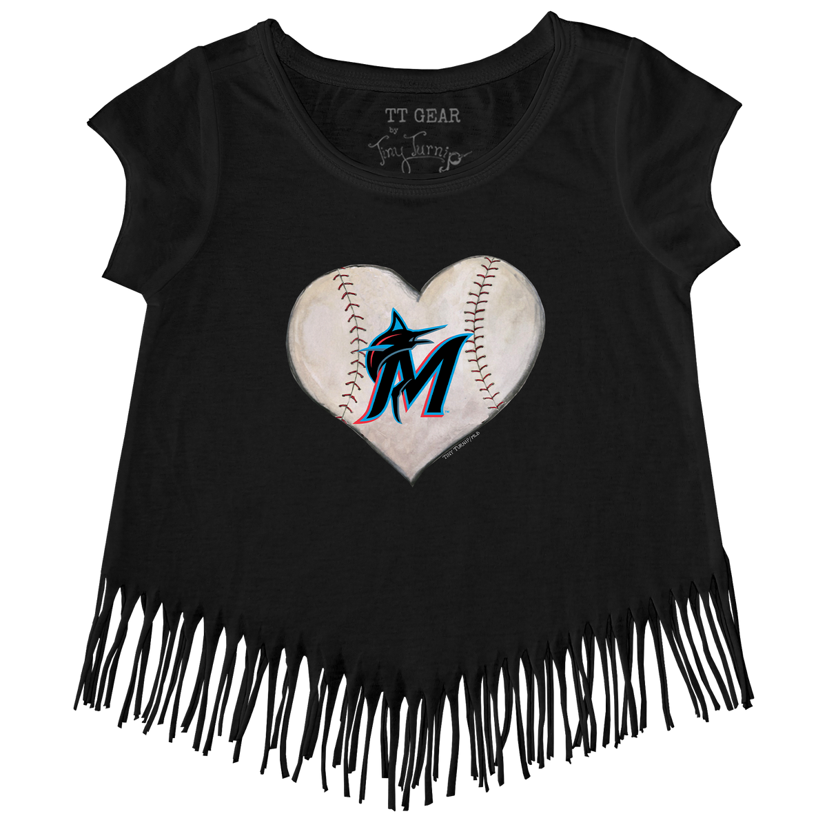 Miami Marlins Stitched Heart Fringe Tee - Tiny Turnip