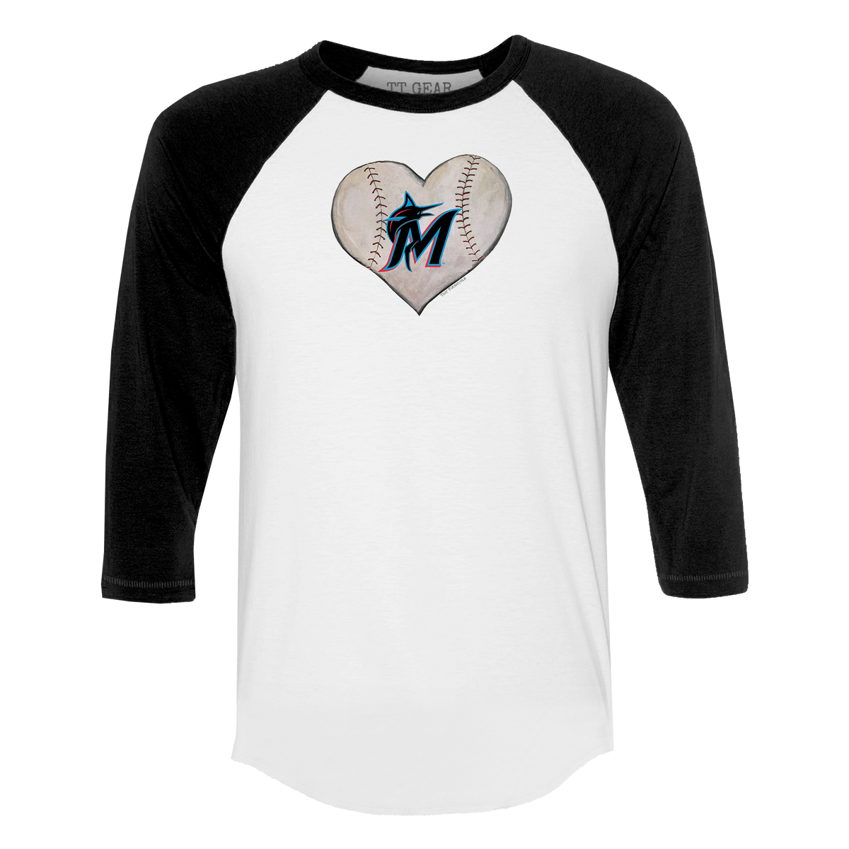 Miami Marlins Stitched Heart 3/4 Black Sleeve Raglan - Tiny Turnip