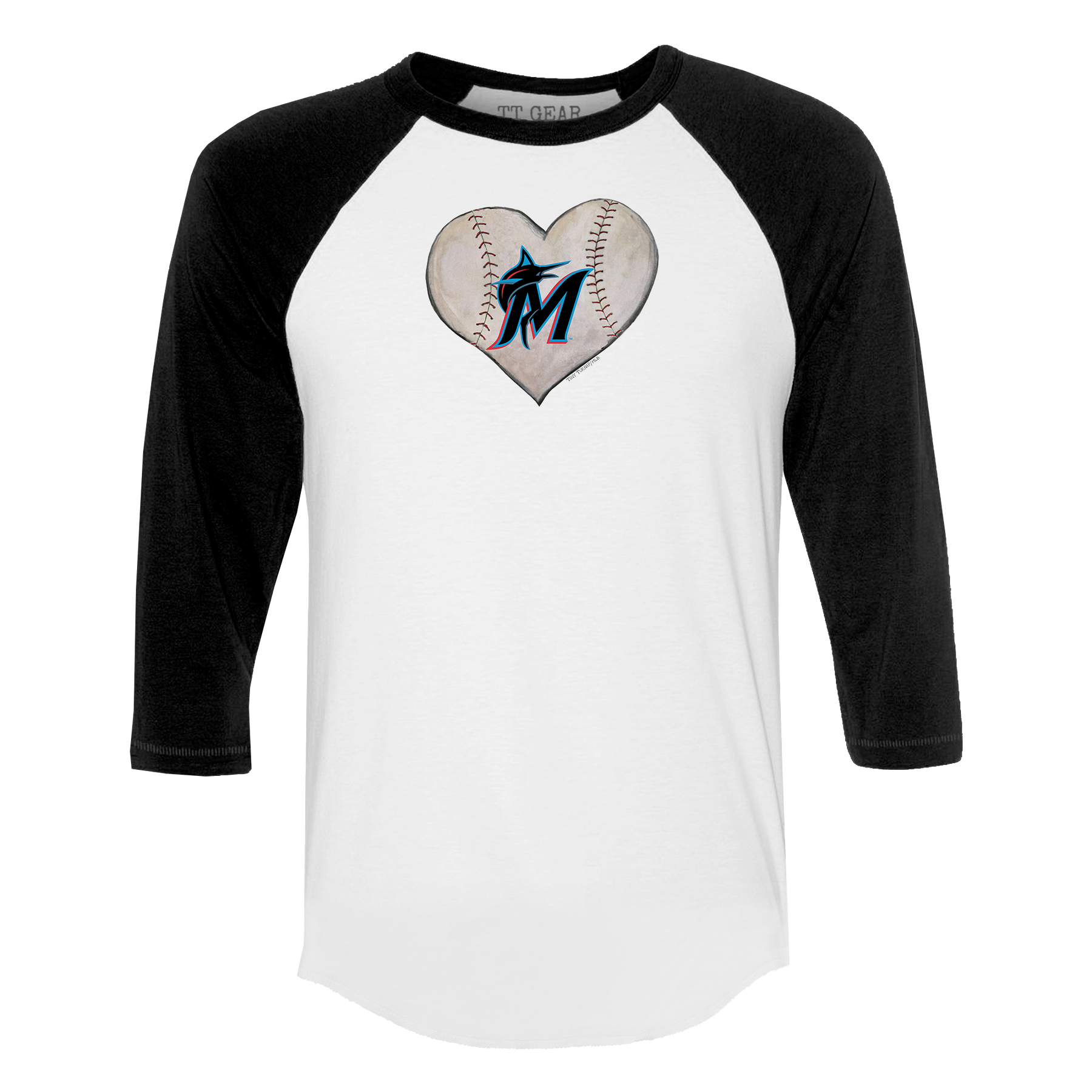 Miami Marlins Stitched Heart 3/4 Black Sleeve Raglan - Tiny Turnip