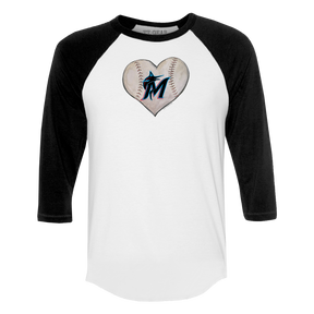 Miami Marlins Stitched Heart 3/4 Black Sleeve Raglan - Tiny Turnip