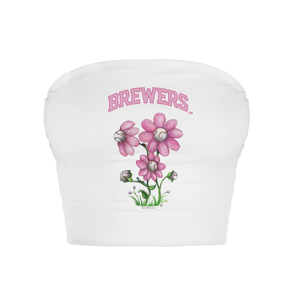 Milwaukee Brewers Blooming Baseballs Crop Tube Top - Tiny Turnip