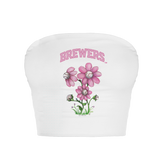 Milwaukee Brewers Blooming Baseballs Crop Tube Top - Tiny Turnip
