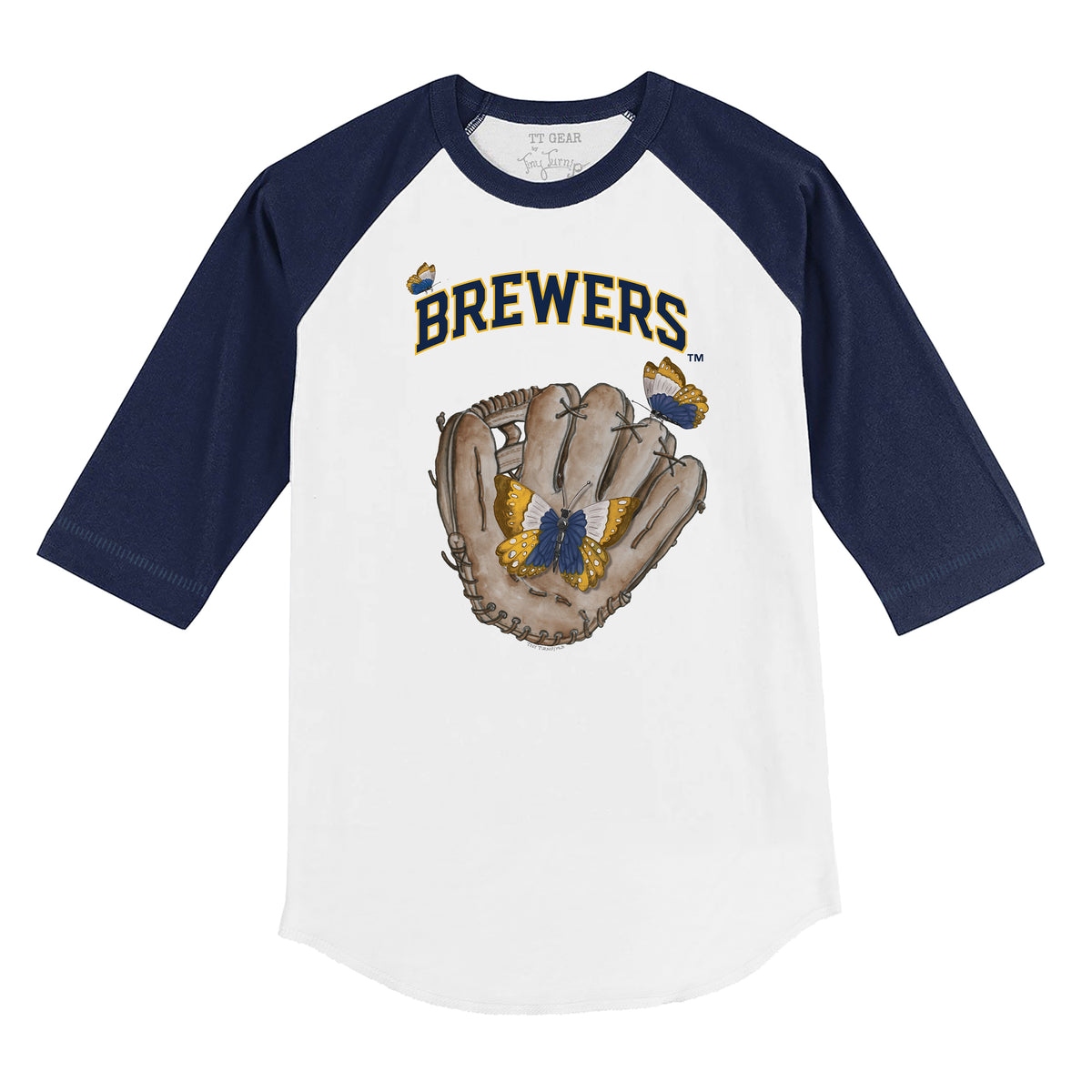 Milwaukee Brewers Butterfly Glove 3/4 Navy Blue Sleeve Raglan