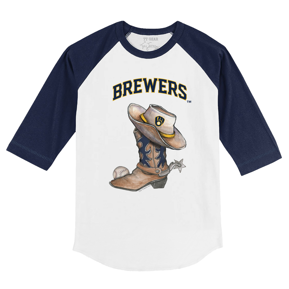 Milwaukee Brewers Cowboy Boot 3/4 Navy Blue Sleeve Raglan