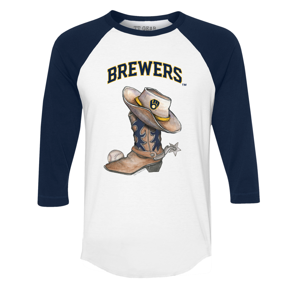 Milwaukee Brewers Cowboy Boot 3/4 Navy Blue Sleeve Raglan