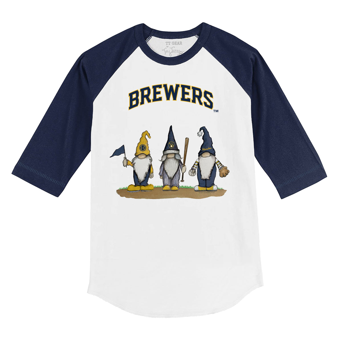 Milwaukee Brewers Gnomes 3/4 Navy Blue Sleeve Raglan