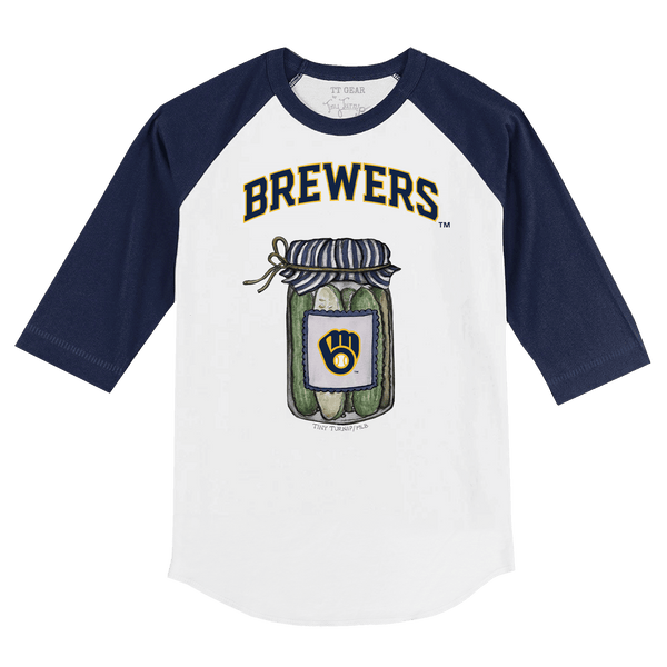 Milwaukee Brewers Pickle Jar 3/4 Navy Blue Sleeve Raglan - Tiny Turnip
