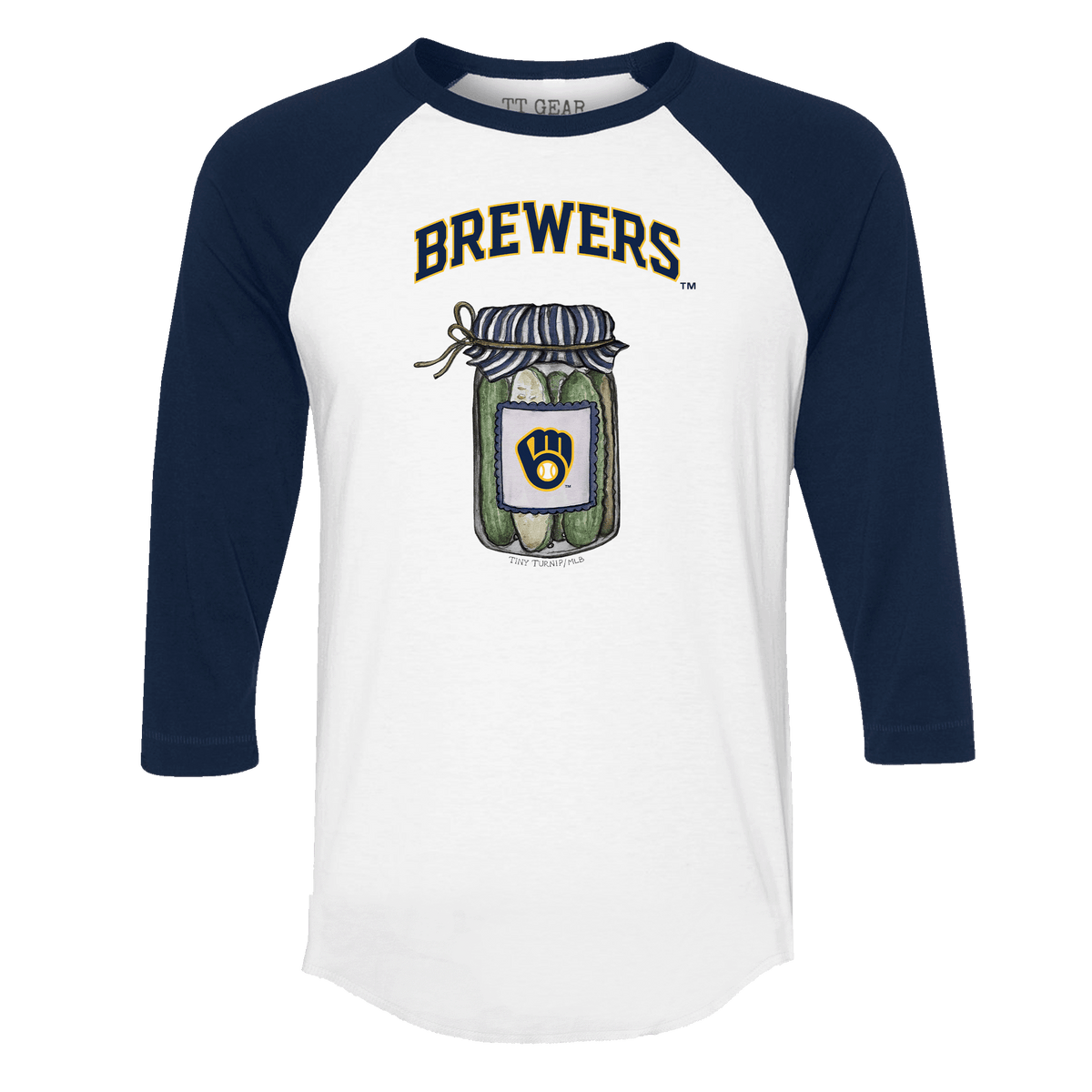 Milwaukee Brewers Pickle Jar 3/4 Navy Blue Sleeve Raglan