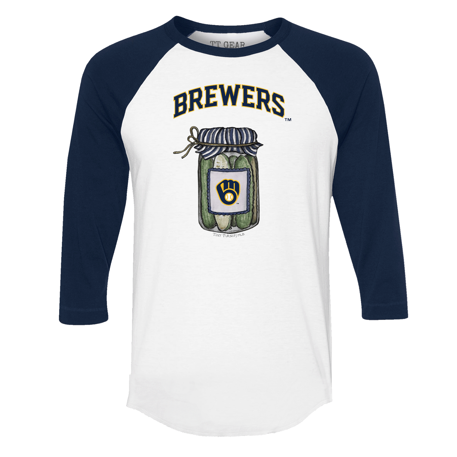 Milwaukee Brewers Pickle Jar 3/4 Navy Blue Sleeve Raglan