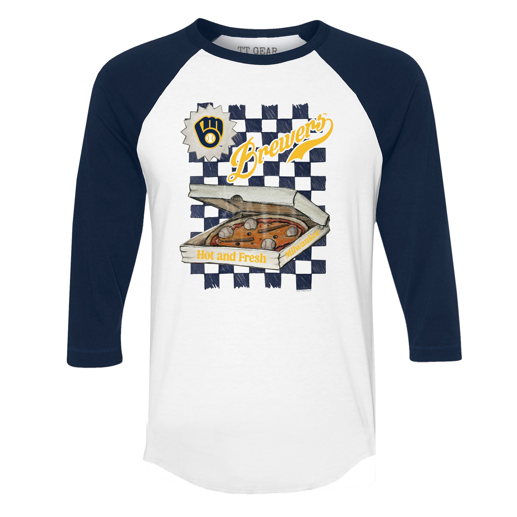 Milwaukee Brewers Pizza 3/4 Navy Blue Sleeve Raglan