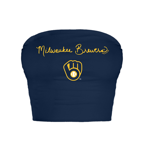 Milwaukee Brewers Logo Script Crop Tube Top - Tiny Turnip