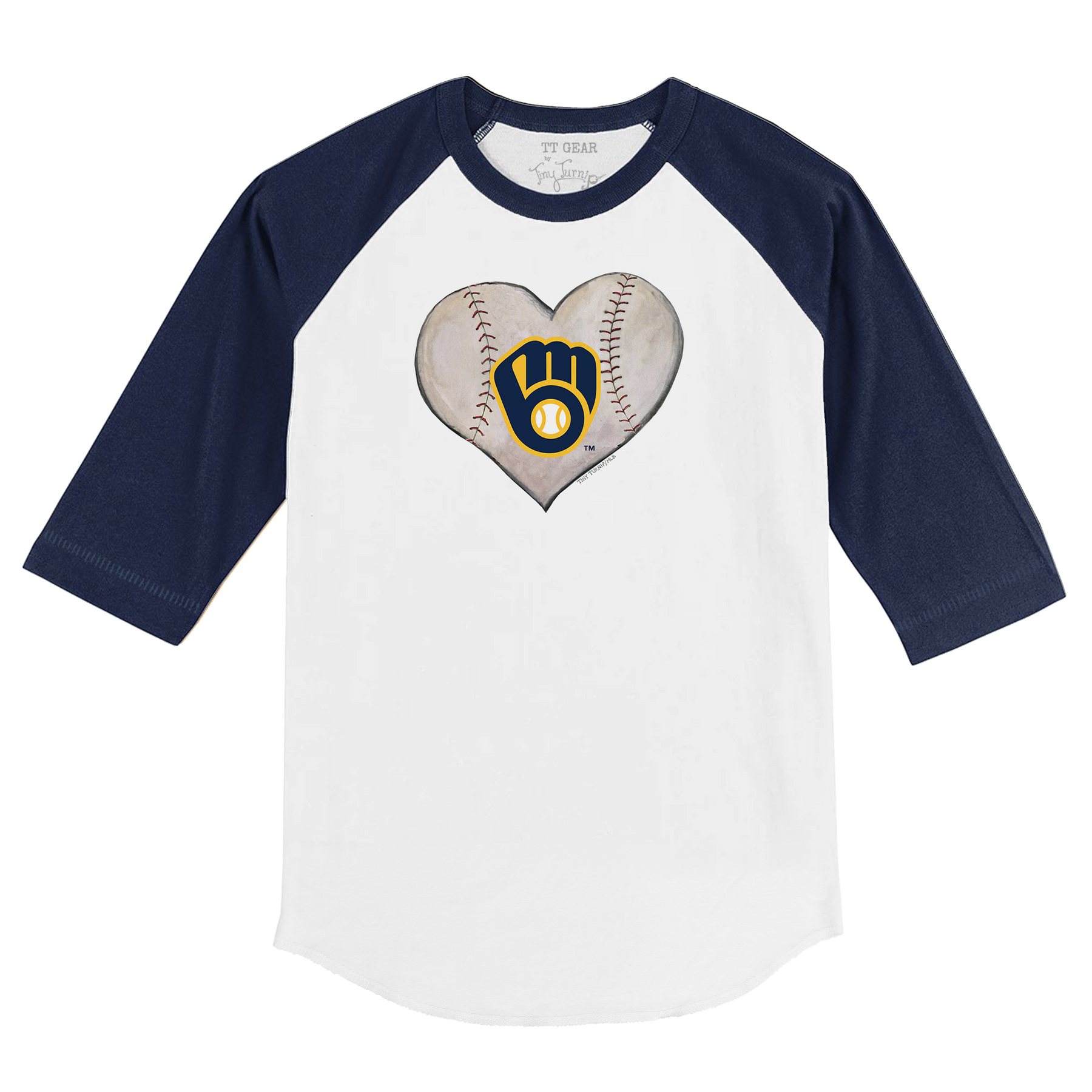 Milwaukee Brewers Stitched Heart 3/4 Navy Blue Sleeve Raglan - Tiny Turnip