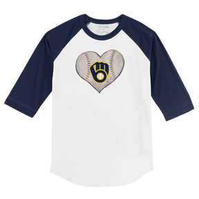 Milwaukee Brewers Stitched Heart 3/4 Navy Blue Sleeve Raglan - Tiny Turnip