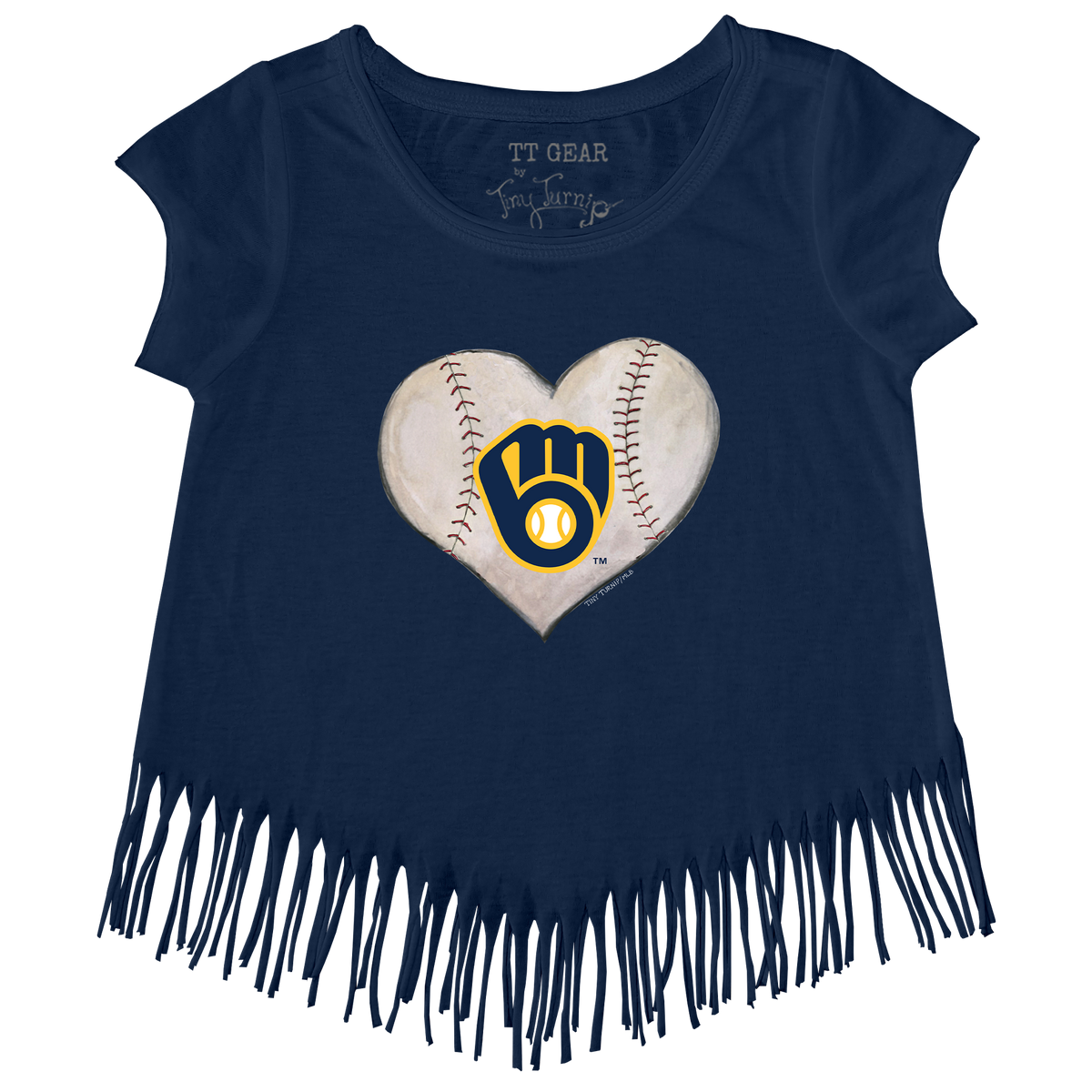 Milwaukee Brewers Stitched Heart Fringe Tee - Tiny Turnip