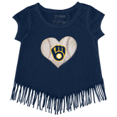 Milwaukee Brewers Stitched Heart Fringe Tee - Tiny Turnip