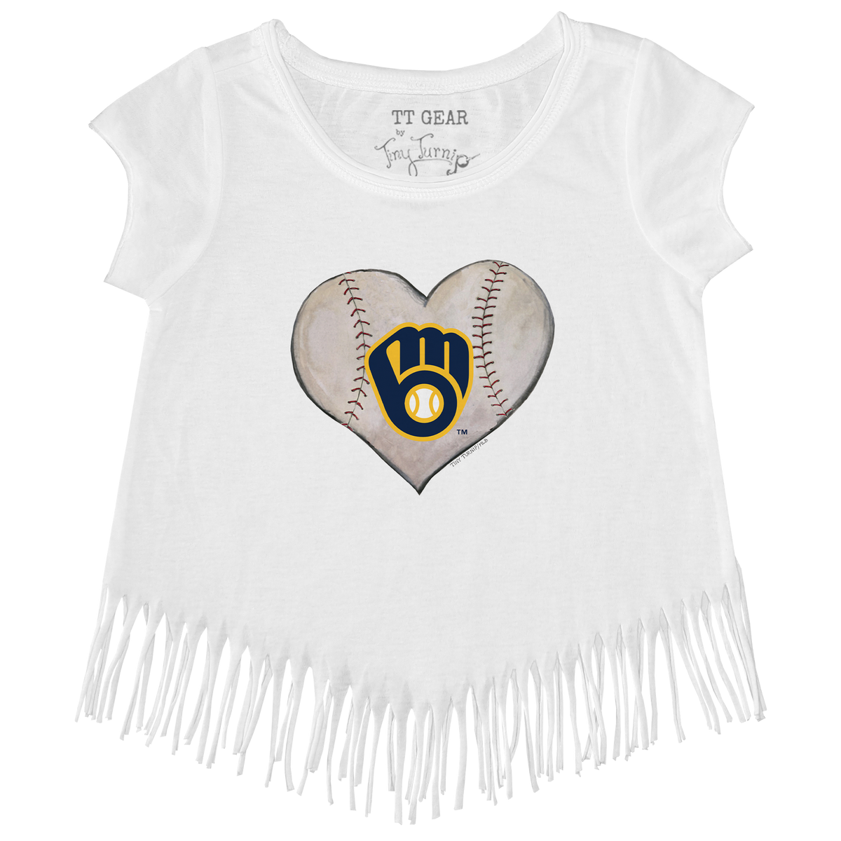 Milwaukee Brewers Stitched Heart Fringe Tee - Tiny Turnip