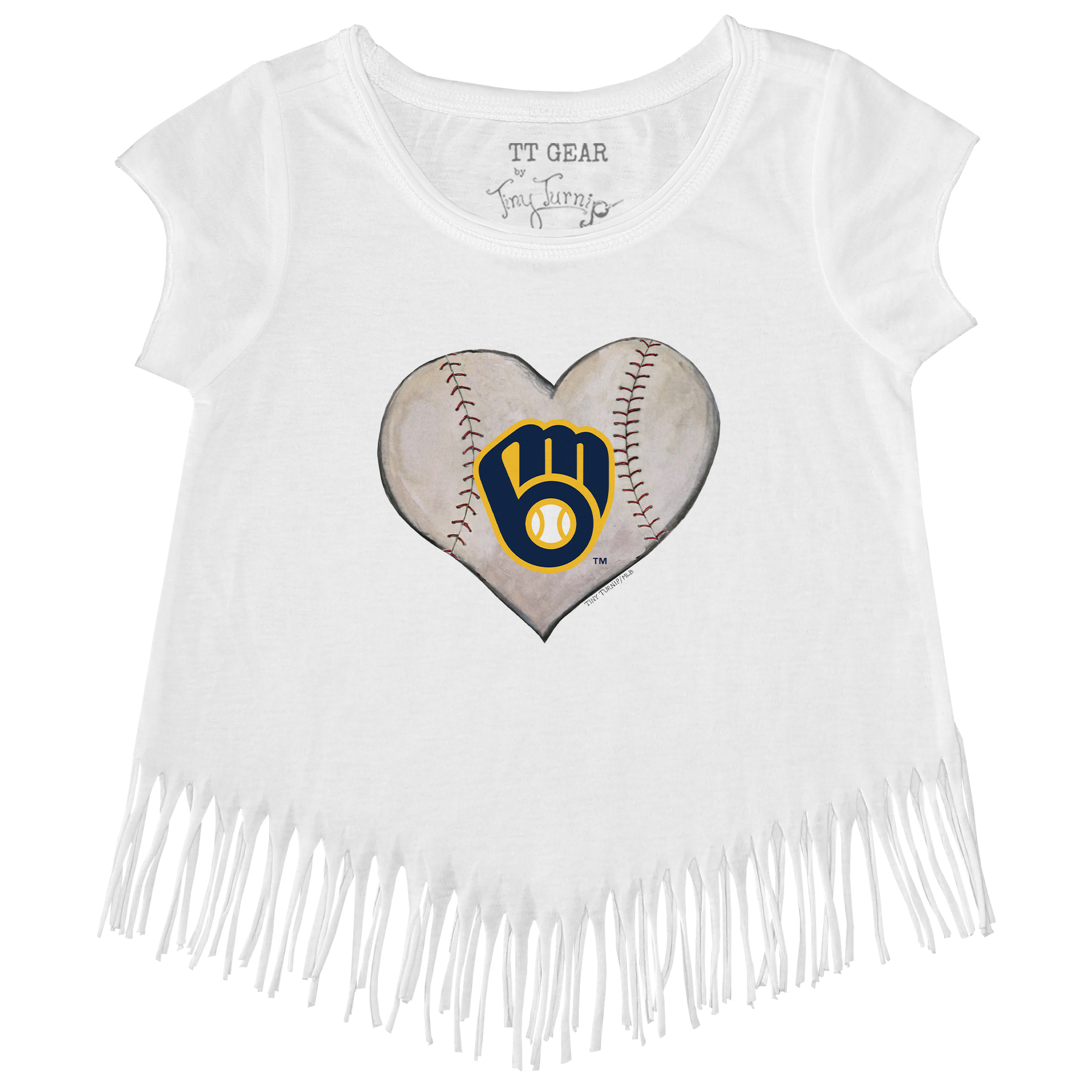 Milwaukee Brewers Stitched Heart Fringe Tee - Tiny Turnip