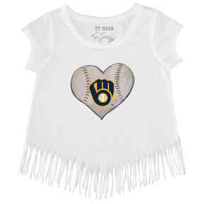 Milwaukee Brewers Stitched Heart Fringe Tee - Tiny Turnip