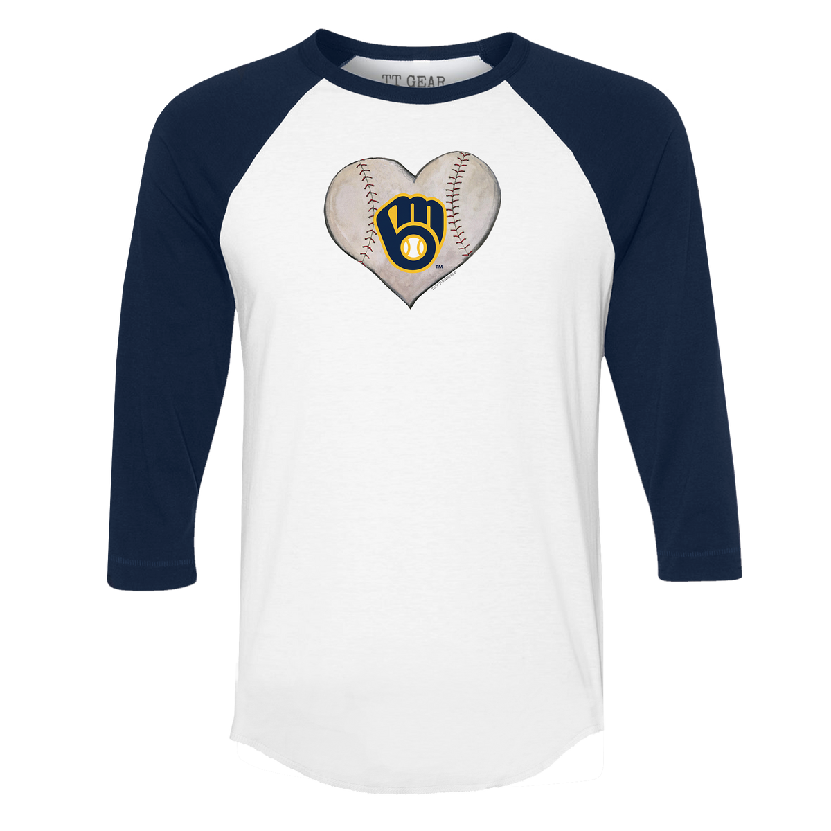 Milwaukee Brewers Stitched Heart 3/4 Navy Blue Sleeve Raglan - Tiny Turnip