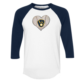 Milwaukee Brewers Stitched Heart 3/4 Navy Blue Sleeve Raglan - Tiny Turnip