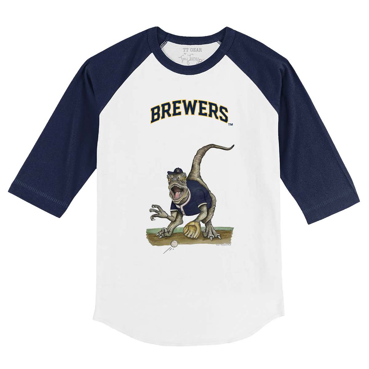 Milwaukee Brewers Velociraptor 3/4 Navy Blue Sleeve Raglan