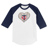 Minnesota Twins Stitched Heart 3/4 Navy Blue Sleeve Raglan - Tiny Turnip