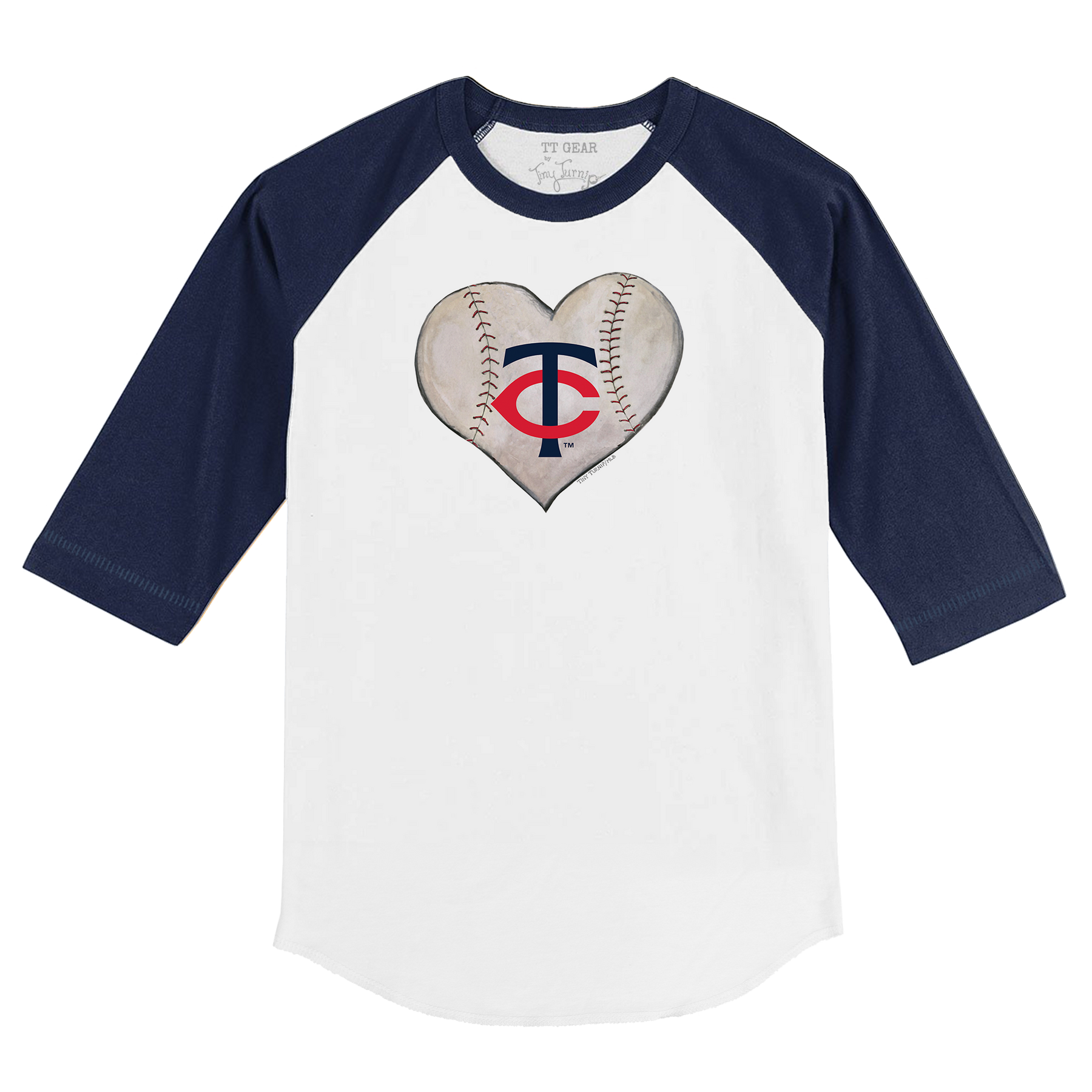 Minnesota Twins Stitched Heart 3/4 Navy Blue Sleeve Raglan - Tiny Turnip