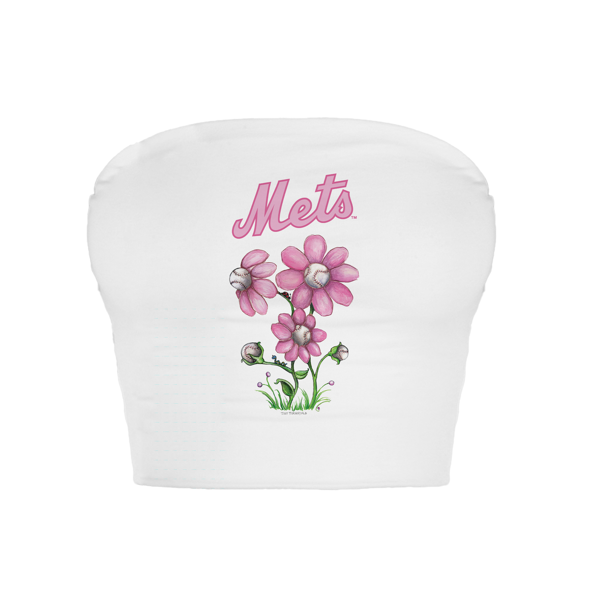 New York Mets Blooming Baseballs Crop Tube Top - Tiny Turnip