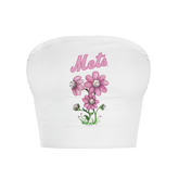 New York Mets Blooming Baseballs Crop Tube Top - Tiny Turnip