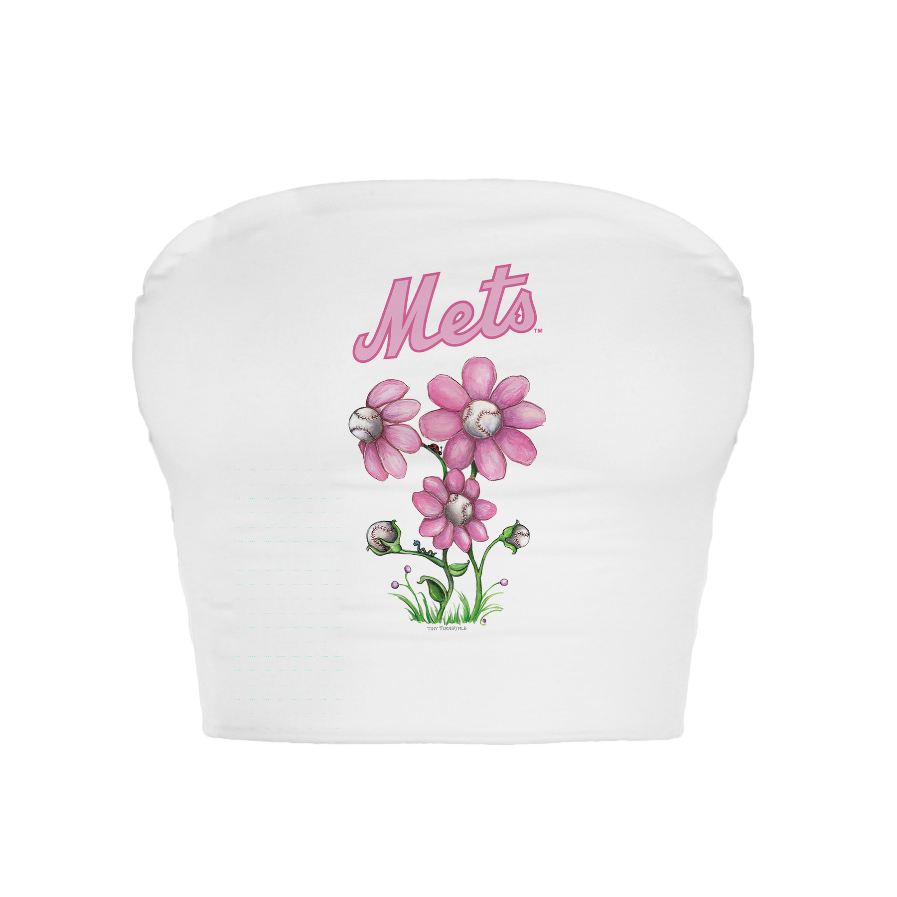 New York Mets Blooming Baseballs Crop Tube Top - Tiny Turnip