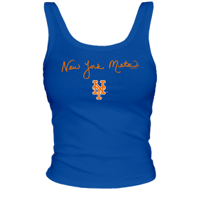New York Mets Logo Script Ribbed Tank - Tiny Turnip