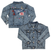 VIP NHL Pennant Collage w/ Name, Number - Kid's Denim Jacket - Tiny Turnip
