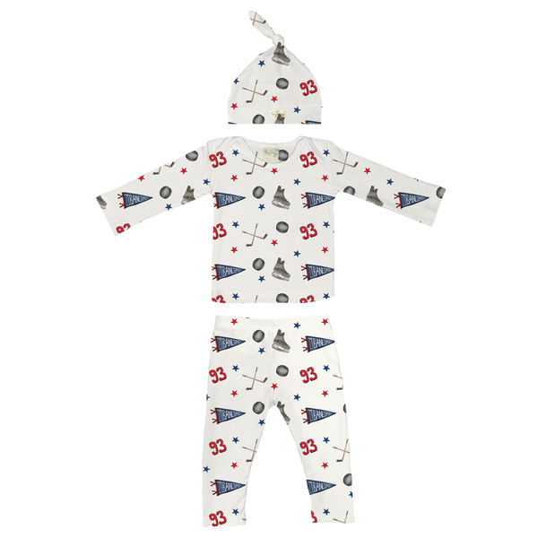 VIP NHL Pennant Collage w/ Name, Number - Long Sleeve Layette Set - Tiny Turnip