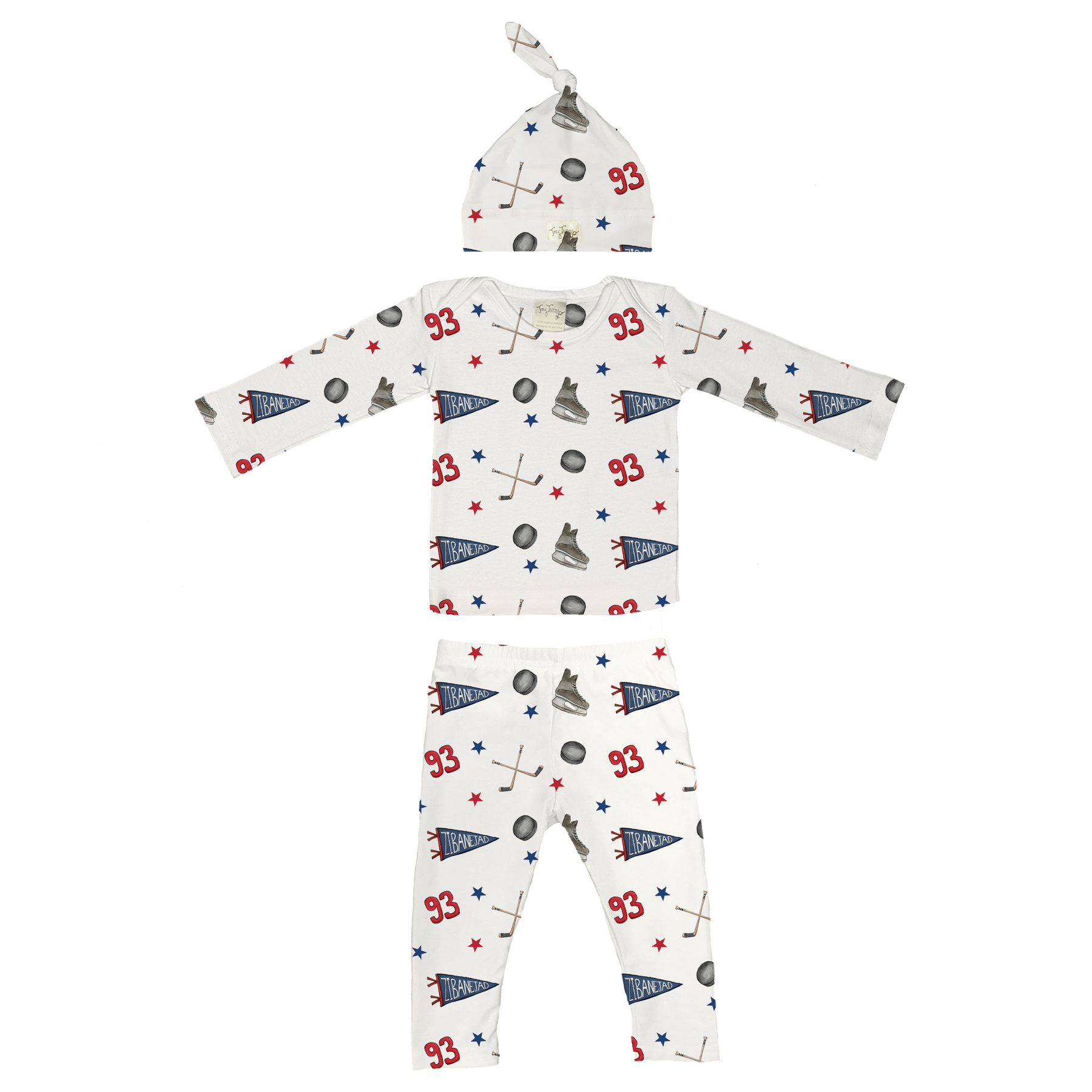 VIP NHL Pennant Collage w/ Name, Number - Long Sleeve Layette Set - Tiny Turnip