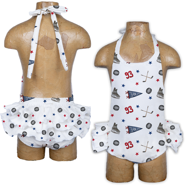 VIP NHL Pennant Collage w/ Name, Number - Ruffle Romper - Tiny Turnip