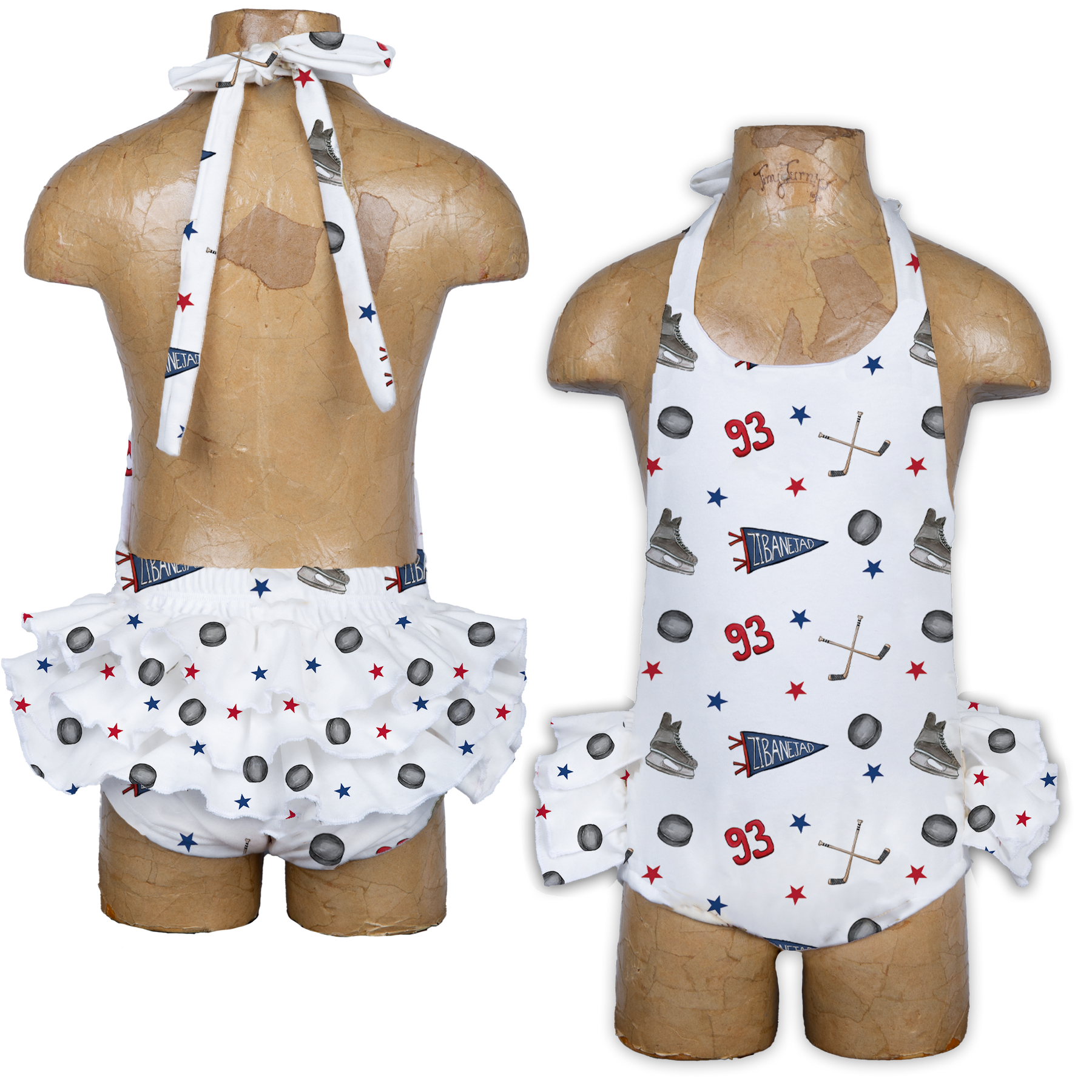 VIP NHL Pennant Collage w/ Name, Number - Ruffle Romper - Tiny Turnip