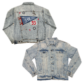VIP NHL Pennant Collage w/ Name, Number - Boyfriend Denim Jacket - Tiny Turnip