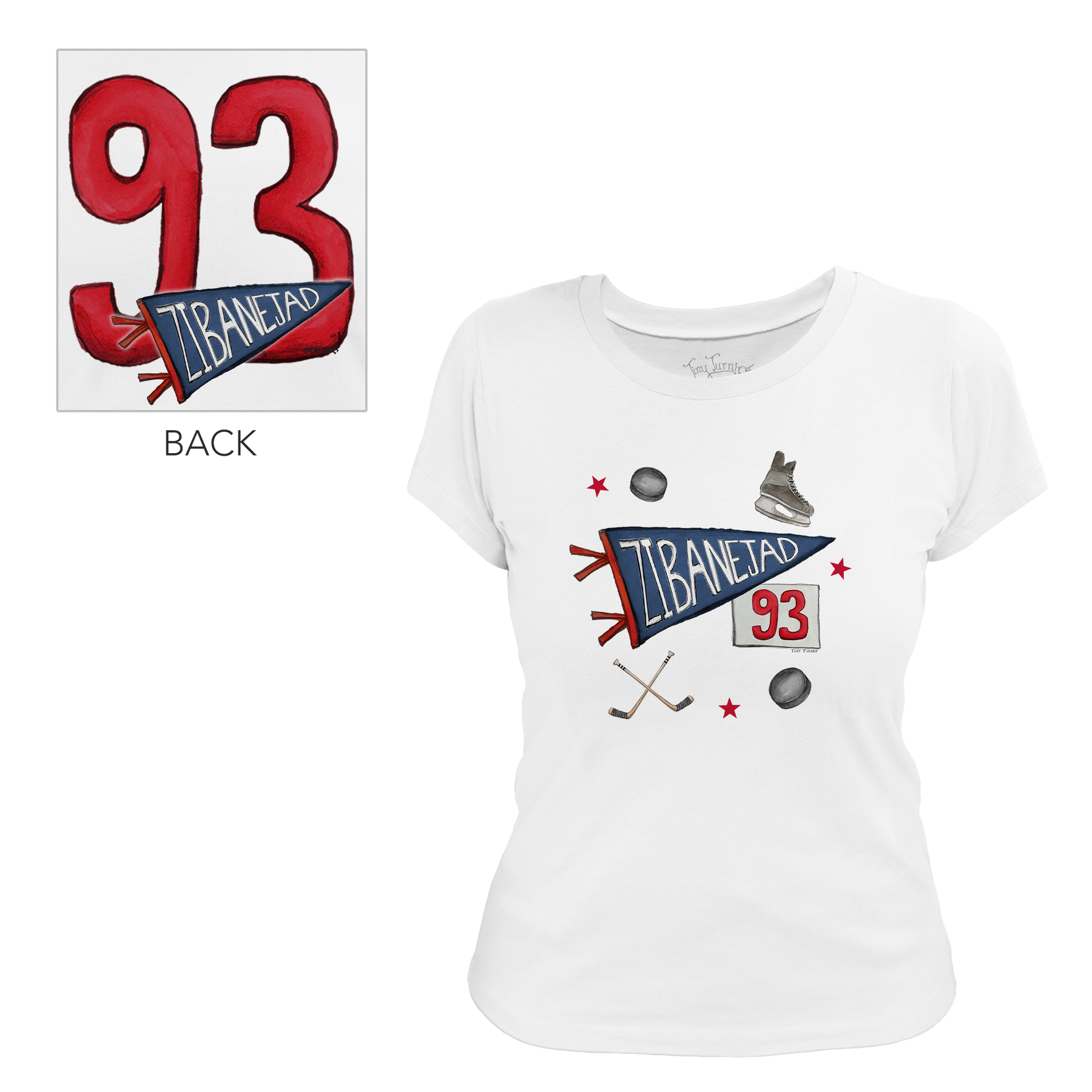 VIP NHL Pennant Collage w/ Name, Number - Women's Tee Shirt - Tiny Turnip