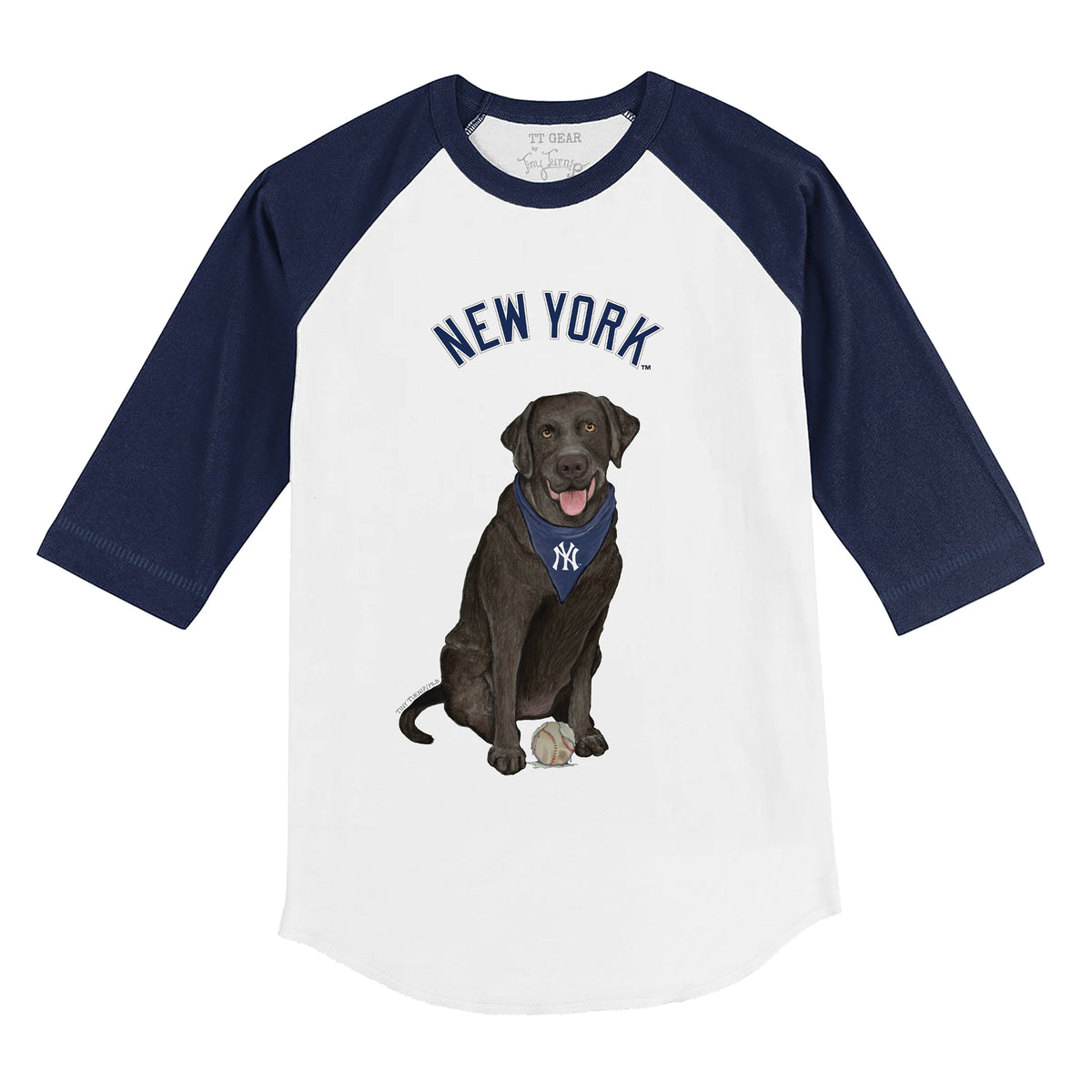 New York Yankees Black Labrador Retriever 3/4 Navy Blue Sleeve Raglan